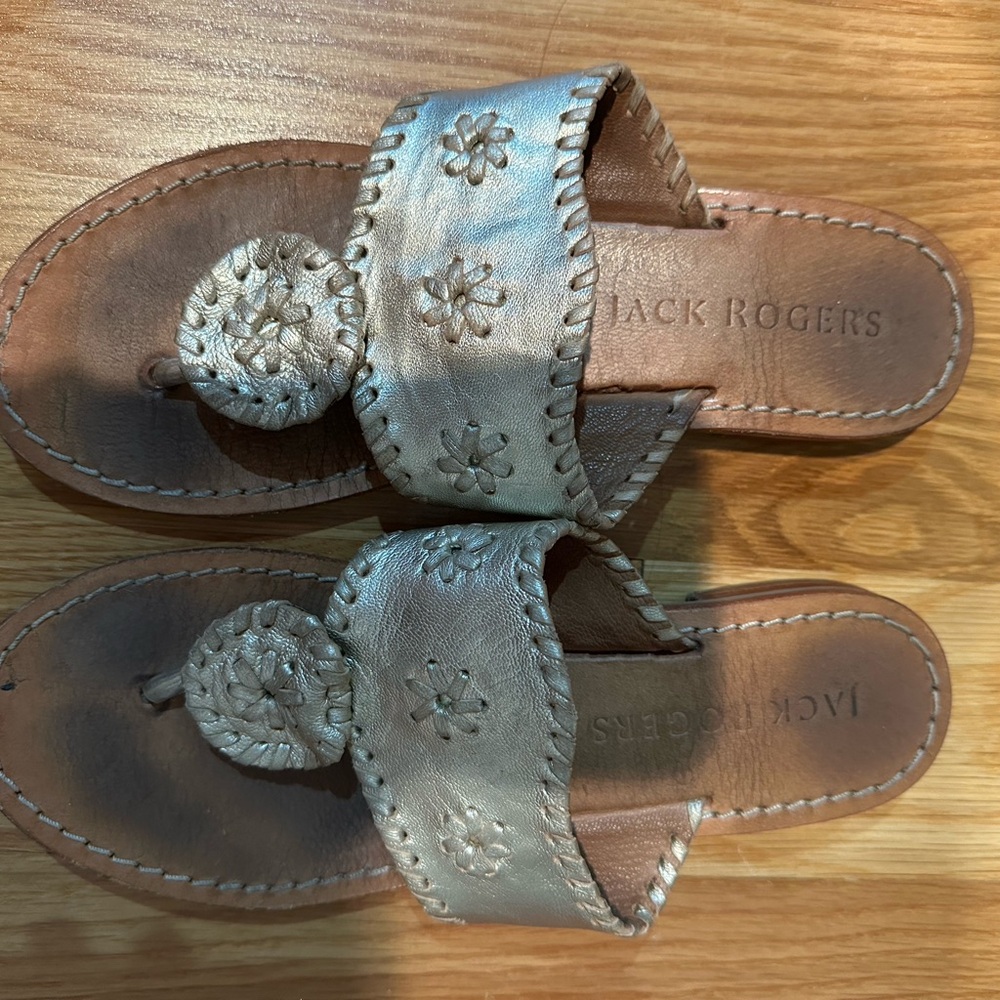 Girl’s Jack Rogers Platinum Sandals with Intricate Design